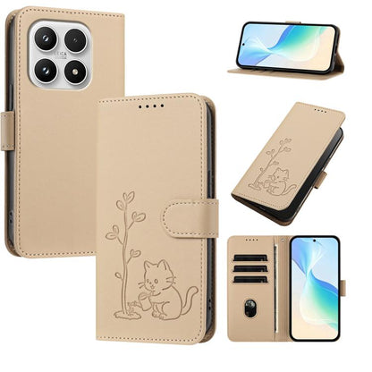 YX0014 Cat Watering Tree Buckle Vegan Leather Phone Case with Lanyard, For Xiaomi 17 Pro, For Xiaomi 17, For Xiaomi Poco M7 4G 169mm, For Xiaomi 15T Pro 5G, For Xiaomi 15T 5G, For Xiaomi Civi 5 Pro, For Xiaomi 15S Pro                                   ...