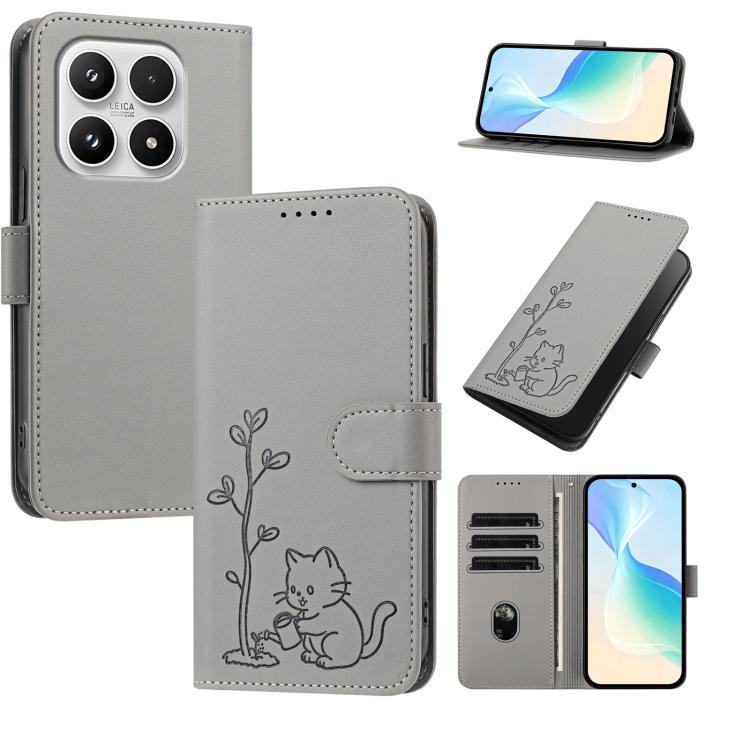 YX0014 Cat Watering Tree Buckle Vegan Leather Phone Case with Lanyard, For Xiaomi 17 Pro, For Xiaomi 17, For Xiaomi Poco M7 4G 169mm, For Xiaomi 15T Pro 5G, For Xiaomi 15T 5G, For Xiaomi Civi 5 Pro, For Xiaomi 15S Pro                                   ...
