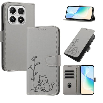 YX0014 Cat Watering Tree Buckle Vegan Leather Phone Case with Lanyard, For Xiaomi 17 Pro, For Xiaomi 17, For Xiaomi Poco M7 4G 169mm, For Xiaomi 15T Pro 5G, For Xiaomi 15T 5G, For Xiaomi Civi 5 Pro, For Xiaomi 15S Pro                                   ...