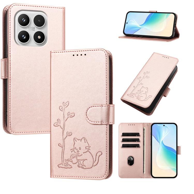 YX0014 Cat Watering Tree Buckle Vegan Leather Phone Case with Lanyard, For Xiaomi 17 Pro, For Xiaomi 17, For Xiaomi Poco M7 4G 169mm, For Xiaomi 15T Pro 5G, For Xiaomi 15T 5G, For Xiaomi Civi 5 Pro, For Xiaomi 15S Pro                                   ...