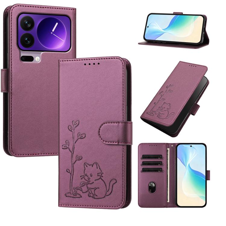 YX0014 Cat Watering Tree Buckle Vegan Leather Phone Case with Lanyard, For Xiaomi 17 Pro, For Xiaomi 17, For Xiaomi Poco M7 4G 169mm, For Xiaomi 15T Pro 5G, For Xiaomi 15T 5G, For Xiaomi Civi 5 Pro, For Xiaomi 15S Pro                                   ...