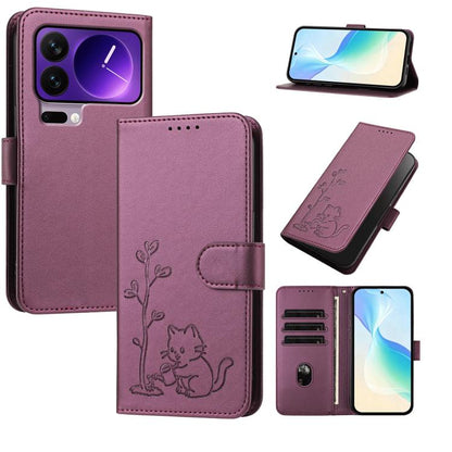 YX0014 Cat Watering Tree Buckle Vegan Leather Phone Case with Lanyard, For Xiaomi 17 Pro, For Xiaomi 17, For Xiaomi Poco M7 4G 169mm, For Xiaomi 15T Pro 5G, For Xiaomi 15T 5G, For Xiaomi Civi 5 Pro, For Xiaomi 15S Pro                                   ...