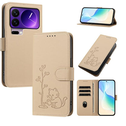 YX0014 Cat Watering Tree Buckle Vegan Leather Phone Case with Lanyard, For Xiaomi 17 Pro, For Xiaomi 17, For Xiaomi Poco M7 4G 169mm, For Xiaomi 15T Pro 5G, For Xiaomi 15T 5G, For Xiaomi Civi 5 Pro, For Xiaomi 15S Pro                                   ...