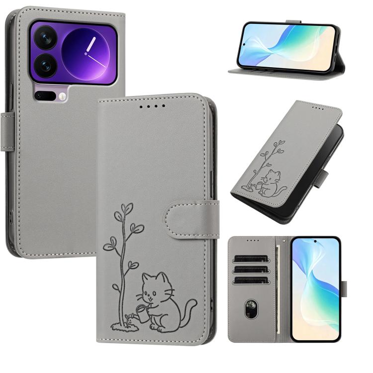 YX0014 Cat Watering Tree Buckle Vegan Leather Phone Case with Lanyard, For Xiaomi 17 Pro, For Xiaomi 17, For Xiaomi Poco M7 4G 169mm, For Xiaomi 15T Pro 5G, For Xiaomi 15T 5G, For Xiaomi Civi 5 Pro, For Xiaomi 15S Pro                                   ...