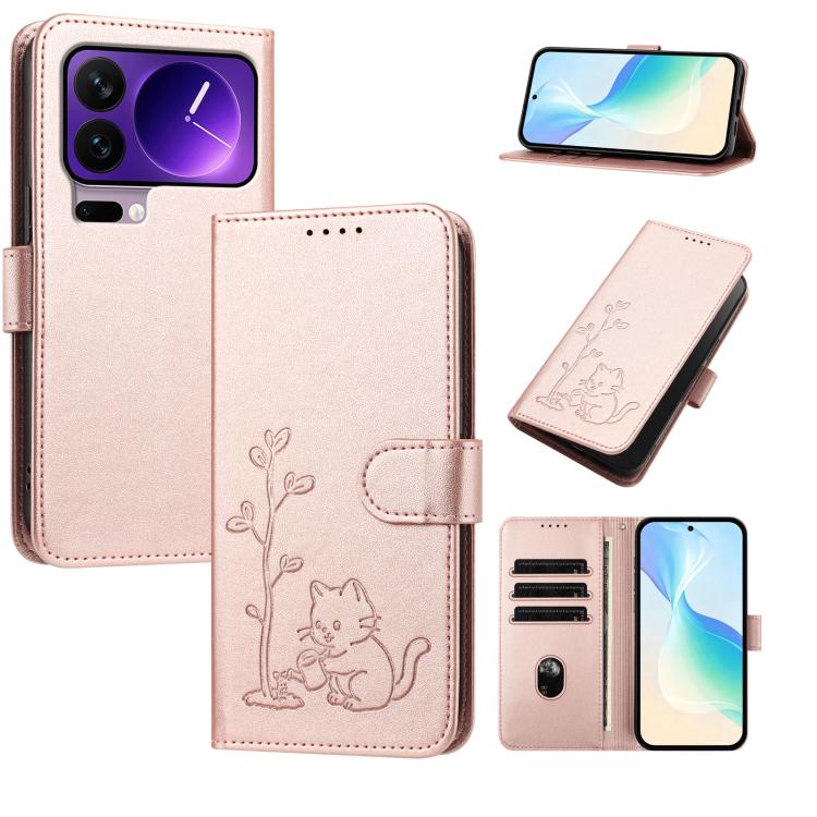 YX0014 Cat Watering Tree Buckle Vegan Leather Phone Case with Lanyard, For Xiaomi 17 Pro, For Xiaomi 17, For Xiaomi Poco M7 4G 169mm, For Xiaomi 15T Pro 5G, For Xiaomi 15T 5G, For Xiaomi Civi 5 Pro, For Xiaomi 15S Pro                                   ...
