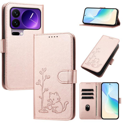YX0014 Cat Watering Tree Buckle Vegan Leather Phone Case with Lanyard, For Xiaomi 17 Pro, For Xiaomi 17, For Xiaomi Poco M7 4G 169mm, For Xiaomi 15T Pro 5G, For Xiaomi 15T 5G, For Xiaomi Civi 5 Pro, For Xiaomi 15S Pro                                   ...