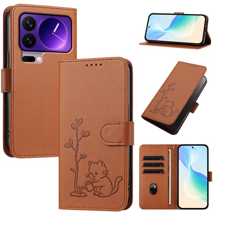 YX0014 Cat Watering Tree Buckle Vegan Leather Phone Case with Lanyard, For Xiaomi 17 Pro, For Xiaomi 17, For Xiaomi Poco M7 4G 169mm, For Xiaomi 15T Pro 5G, For Xiaomi 15T 5G, For Xiaomi Civi 5 Pro, For Xiaomi 15S Pro                                   ...