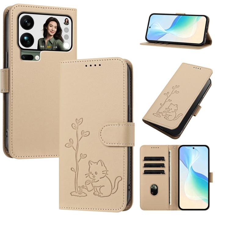 YX0014 Cat Watering Tree Buckle Vegan Leather Phone Case with Lanyard, For Xiaomi 17T 5G, For Xiaomi Poco X8 Pro Max / Redmi Turbo 5 Max, For Xiaomi Poco X8 Pro 5G / Redmi Turbo 5 5G, For Xiaomi 17 Ultra, For Xiaomi Poco F8 Ultra 5G / Redmi K90 Pro Max...