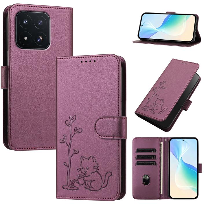 YX0014 Cat Watering Tree Buckle Vegan Leather Phone Case with Lanyard, For Xiaomi 17 Max 5G, For Xiaomi 17T Pro 5G, For Xiaomi 17T 5G, For Xiaomi Poco X8 Pro Max / Redmi Turbo 5 Max, For Xiaomi Poco X8 Pro 5G / Redmi Turbo 5 5G, For Xiaomi 17 Ultra    ...