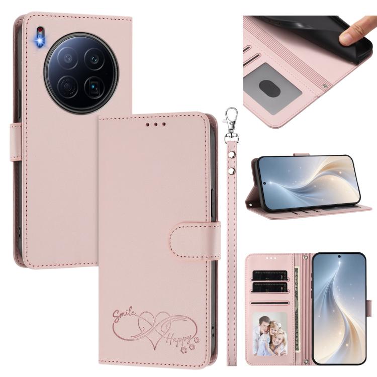 Happy Heart Pattern Magnetic Closure Vegan Leather Phone Case with Wrist Strap, For Tecno Pova 7 4G, For Tecno Spark Go 1/Go 2025, For Tecno Camon 40 Pro 4G Global, For Tecno Camon 40 Premier, For Tecno Camon 40, For Tecno Spark 30C 5G/Pop 9 5G        ...