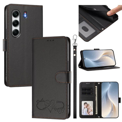 Happy Heart Pattern Magnetic Closure Vegan Leather Phone Case with Wrist Strap, For Tecno Pova 7 4G, For Tecno Spark Go 1/Go 2025, For Tecno Camon 40 Pro 4G Global, For Tecno Camon 40 Premier, For Tecno Camon 40, For Tecno Spark 30C 5G/Pop 9 5G        ...