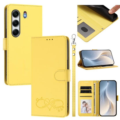 Happy Heart Pattern Magnetic Closure Vegan Leather Phone Case with Wrist Strap, For Tecno Pova 7 4G, For Tecno Spark Go 1/Go 2025, For Tecno Camon 40 Pro 4G Global, For Tecno Camon 40 Premier, For Tecno Camon 40, For Tecno Spark 30C 5G/Pop 9 5G        ...