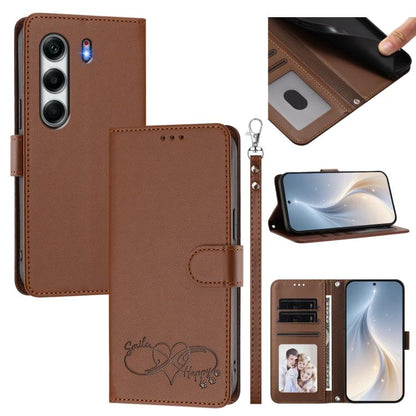 Happy Heart Pattern Magnetic Closure Vegan Leather Phone Case with Wrist Strap, For Tecno Pova 7 4G, For Tecno Spark Go 1/Go 2025, For Tecno Camon 40 Pro 4G Global, For Tecno Camon 40 Premier, For Tecno Camon 40, For Tecno Spark 30C 5G/Pop 9 5G        ...