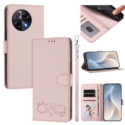Happy Heart Pattern Magnetic Closure Vegan Leather Phone Case with Wrist Strap, For Tecno Pova 7 4G, For Tecno Spark Go 1/Go 2025, For Tecno Camon 40 Pro 4G Global, For Tecno Camon 40 Premier, For Tecno Camon 40, For Tecno Spark 30C 5G/Pop 9 5G        ...