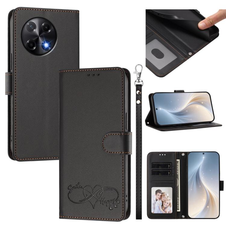 Happy Heart Pattern Magnetic Closure Vegan Leather Phone Case with Wrist Strap, For Tecno Pova 7 4G, For Tecno Spark Go 1/Go 2025, For Tecno Camon 40 Pro 4G Global, For Tecno Camon 40 Premier, For Tecno Camon 40, For Tecno Spark 30C 5G/Pop 9 5G        ...