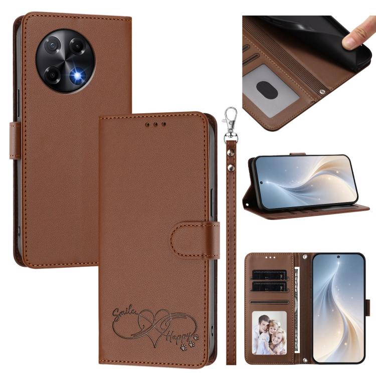 Happy Heart Pattern Magnetic Closure Vegan Leather Phone Case with Wrist Strap, For Tecno Pova 7 4G, For Tecno Spark Go 1/Go 2025, For Tecno Camon 40 Pro 4G Global, For Tecno Camon 40 Premier, For Tecno Camon 40, For Tecno Spark 30C 5G/Pop 9 5G        ...