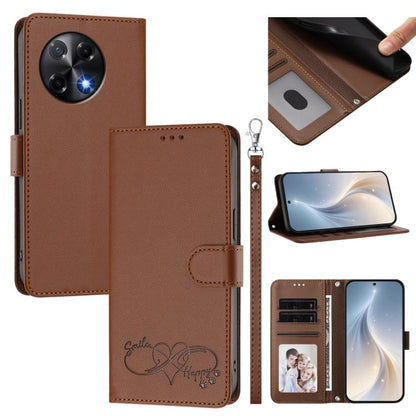 Happy Heart Pattern Magnetic Closure Vegan Leather Phone Case with Wrist Strap, For Tecno Pova 7 4G, For Tecno Spark Go 1/Go 2025, For Tecno Camon 40 Pro 4G Global, For Tecno Camon 40 Premier, For Tecno Camon 40, For Tecno Spark 30C 5G/Pop 9 5G        ...