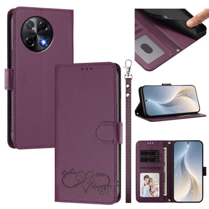 Happy Heart Pattern Magnetic Closure Vegan Leather Phone Case with Wrist Strap, For Tecno Pova 7 4G, For Tecno Spark Go 1/Go 2025, For Tecno Camon 40 Pro 4G Global, For Tecno Camon 40 Premier, For Tecno Camon 40, For Tecno Spark 30C 5G/Pop 9 5G        ...