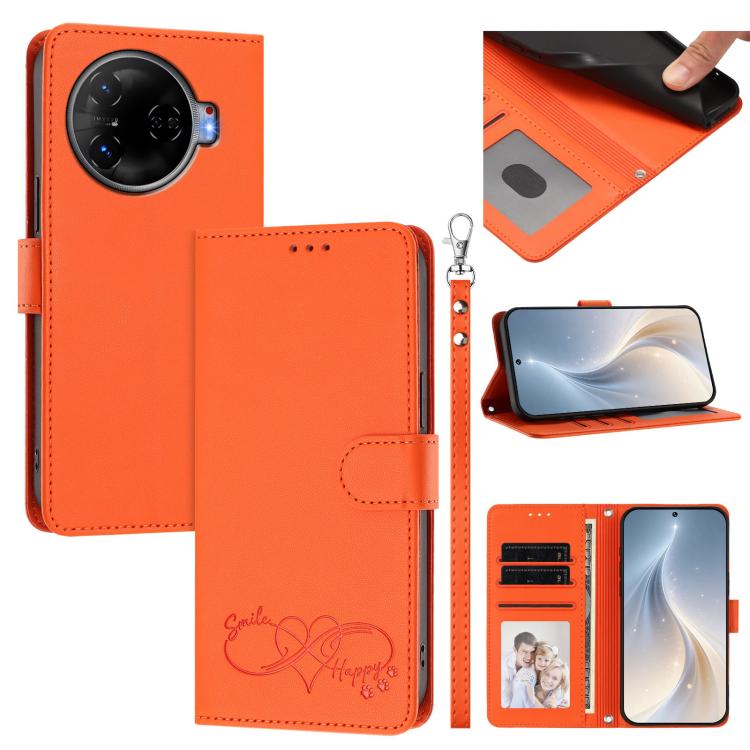 Happy Heart Pattern Magnetic Closure Vegan Leather Phone Case with Wrist Strap, For Tecno Spark 30, For Tecno Pova 6 Neo 5G, For Tecno Spark 30C, For Tecno Spark 20 Pro 5G, For Tecno Spark 10 Pro Magic Magenta, For Tecno Pova 6, For Tecno Pova 6 / 6 Pr...
