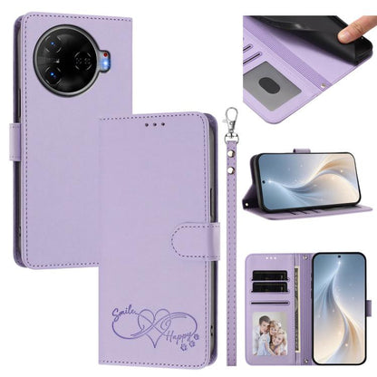 Happy Heart Pattern Magnetic Closure Vegan Leather Phone Case with Wrist Strap, For Tecno Spark 30, For Tecno Pova 6 Neo 5G, For Tecno Spark 30C, For Tecno Spark 20 Pro 5G, For Tecno Spark 10 Pro Magic Magenta, For Tecno Pova 6, For Tecno Pova 6 / 6 Pr...