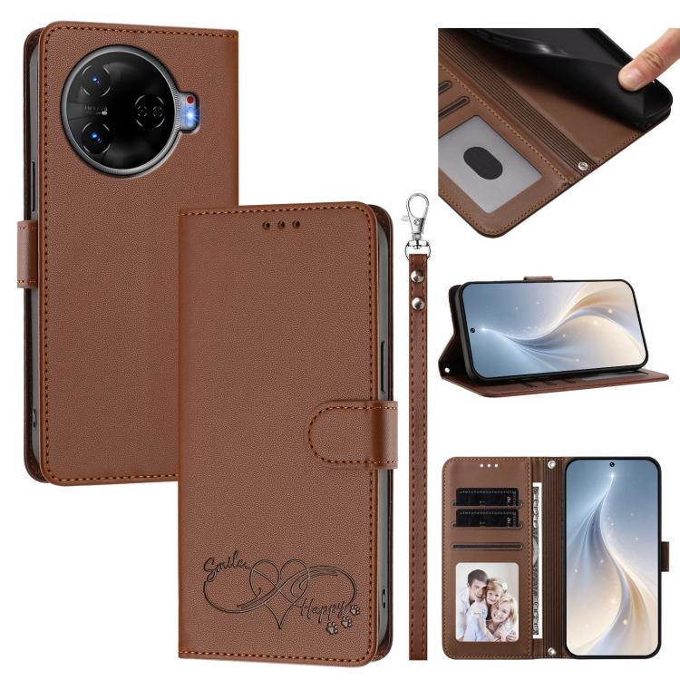 Happy Heart Pattern Magnetic Closure Vegan Leather Phone Case with Wrist Strap, For Tecno Spark 30, For Tecno Pova 6 Neo 5G, For Tecno Spark 30C, For Tecno Spark 20 Pro 5G, For Tecno Spark 10 Pro Magic Magenta, For Tecno Pova 6, For Tecno Pova 6 / 6 Pr...