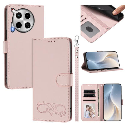 Happy Heart Pattern Magnetic Closure Vegan Leather Phone Case with Wrist Strap, For Tecno Camon 30 / 30 5G, For Tecno Spark 20 Pro+, For Tecno Pova 5 Pro, For Tecno Pova Neo 3, For Tecno Pova 5 4G, For Tecno Camon 20 Premier, For Tecno Camon 20 Pro 5G ...