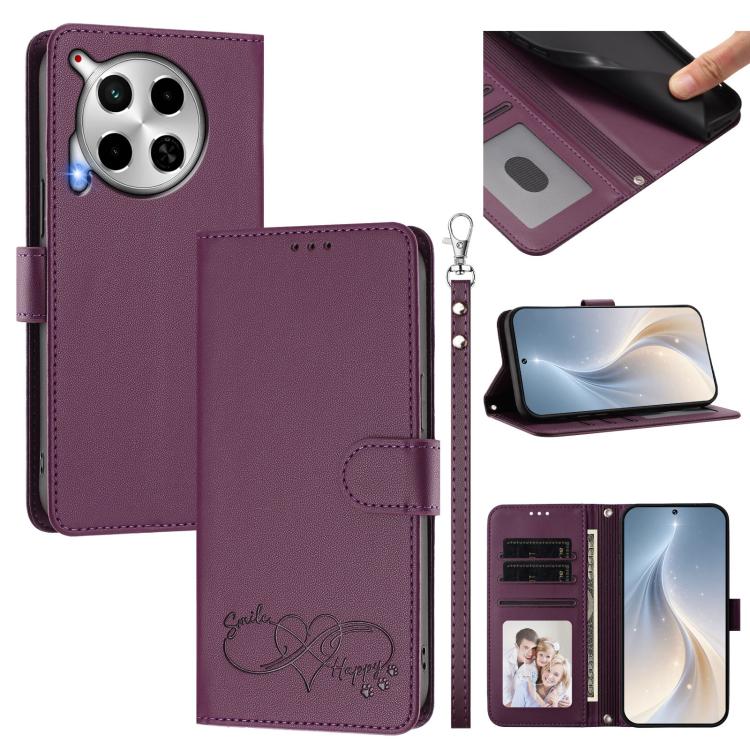 Happy Heart Pattern Magnetic Closure Vegan Leather Phone Case with Wrist Strap, For Tecno Camon 30 / 30 5G, For Tecno Spark 20 Pro+, For Tecno Pova 5 Pro, For Tecno Pova Neo 3, For Tecno Pova 5 4G, For Tecno Camon 20 Premier, For Tecno Camon 20 Pro 5G ...