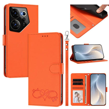 Happy Heart Pattern Magnetic Closure Vegan Leather Phone Case with Wrist Strap, For Tecno Camon 30 / 30 5G, For Tecno Spark 20 Pro+, For Tecno Pova 5 Pro, For Tecno Pova Neo 3, For Tecno Pova 5 4G, For Tecno Camon 20 Premier, For Tecno Camon 20 Pro 5G ...
