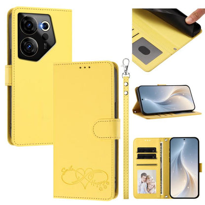 Happy Heart Pattern Magnetic Closure Vegan Leather Phone Case with Wrist Strap, For Tecno Camon 30 / 30 5G, For Tecno Spark 20 Pro+, For Tecno Pova 5 Pro, For Tecno Pova Neo 3, For Tecno Pova 5 4G, For Tecno Camon 20 Premier, For Tecno Camon 20 Pro 5G ...