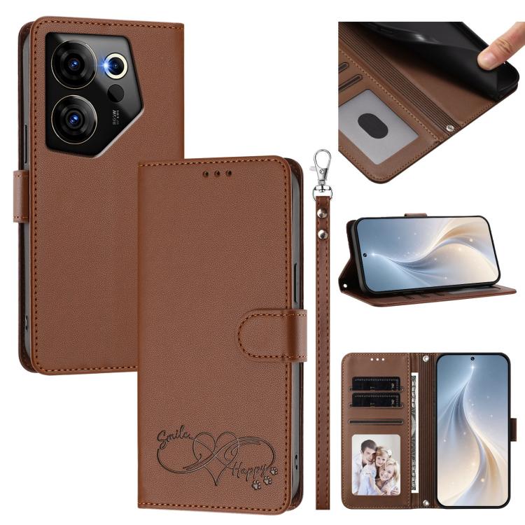 Happy Heart Pattern Magnetic Closure Vegan Leather Phone Case with Wrist Strap, For Tecno Camon 30 / 30 5G, For Tecno Spark 20 Pro+, For Tecno Pova 5 Pro, For Tecno Pova Neo 3, For Tecno Pova 5 4G, For Tecno Camon 20 Premier, For Tecno Camon 20 Pro 5G ...