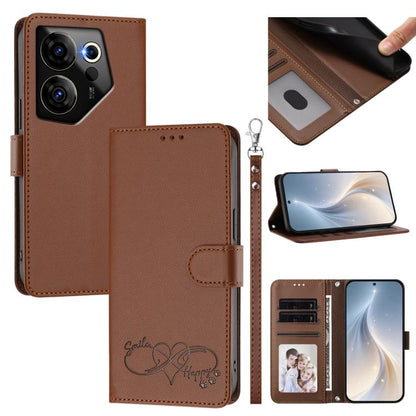 Happy Heart Pattern Magnetic Closure Vegan Leather Phone Case with Wrist Strap, For Tecno Camon 30 / 30 5G, For Tecno Spark 20 Pro+, For Tecno Pova 5 Pro, For Tecno Pova Neo 3, For Tecno Pova 5 4G, For Tecno Camon 20 Premier, For Tecno Camon 20 Pro 5G ...