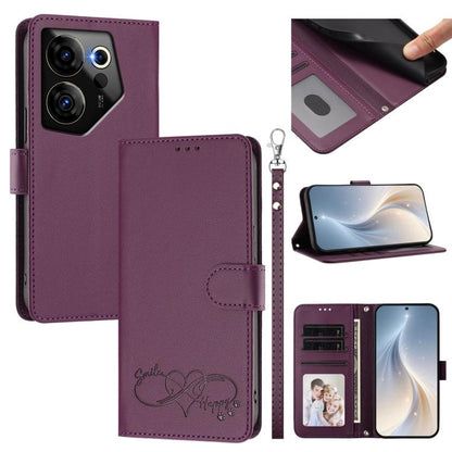 Happy Heart Pattern Magnetic Closure Vegan Leather Phone Case with Wrist Strap, For Tecno Camon 30 / 30 5G, For Tecno Spark 20 Pro+, For Tecno Pova 5 Pro, For Tecno Pova Neo 3, For Tecno Pova 5 4G, For Tecno Camon 20 Premier, For Tecno Camon 20 Pro 5G ...