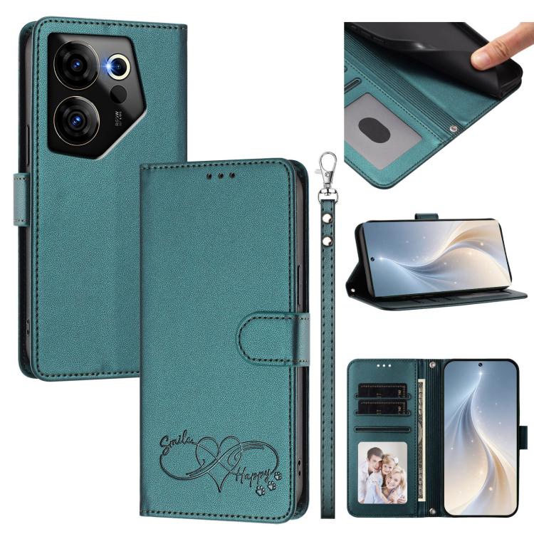 Happy Heart Pattern Magnetic Closure Vegan Leather Phone Case with Wrist Strap, For Tecno Camon 30 / 30 5G, For Tecno Spark 20 Pro+, For Tecno Pova 5 Pro, For Tecno Pova Neo 3, For Tecno Pova 5 4G, For Tecno Camon 20 Premier, For Tecno Camon 20 Pro 5G ...