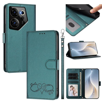 Happy Heart Pattern Magnetic Closure Vegan Leather Phone Case with Wrist Strap, For Tecno Camon 30 / 30 5G, For Tecno Spark 20 Pro+, For Tecno Pova 5 Pro, For Tecno Pova Neo 3, For Tecno Pova 5 4G, For Tecno Camon 20 Premier, For Tecno Camon 20 Pro 5G ...