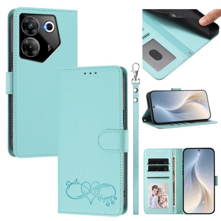 Happy Heart Pattern Magnetic Closure Vegan Leather Phone Case with Wrist Strap, For Tecno Camon 30 / 30 5G, For Tecno Spark 20 Pro+, For Tecno Pova 5 Pro, For Tecno Pova Neo 3, For Tecno Pova 5 4G, For Tecno Camon 20 Premier, For Tecno Camon 20 Pro 5G ...