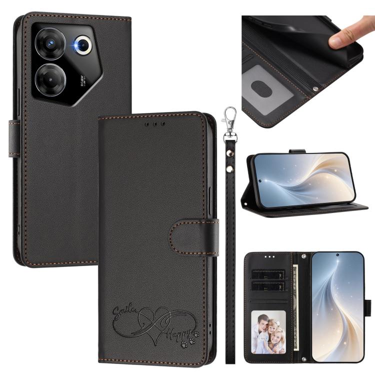 Happy Heart Pattern Magnetic Closure Vegan Leather Phone Case with Wrist Strap, For Tecno Camon 30 / 30 5G, For Tecno Spark 20 Pro+, For Tecno Pova 5 Pro, For Tecno Pova Neo 3, For Tecno Pova 5 4G, For Tecno Camon 20 Premier, For Tecno Camon 20 Pro 5G ...