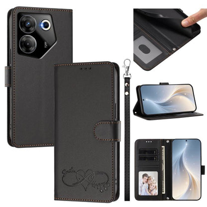Happy Heart Pattern Magnetic Closure Vegan Leather Phone Case with Wrist Strap, For Tecno Camon 30 / 30 5G, For Tecno Spark 20 Pro+, For Tecno Pova 5 Pro, For Tecno Pova Neo 3, For Tecno Pova 5 4G, For Tecno Camon 20 Premier, For Tecno Camon 20 Pro 5G ...