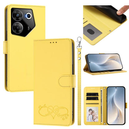 Happy Heart Pattern Magnetic Closure Vegan Leather Phone Case with Wrist Strap, For Tecno Camon 30 / 30 5G, For Tecno Spark 20 Pro+, For Tecno Pova 5 Pro, For Tecno Pova Neo 3, For Tecno Pova 5 4G, For Tecno Camon 20 Premier, For Tecno Camon 20 Pro 5G ...