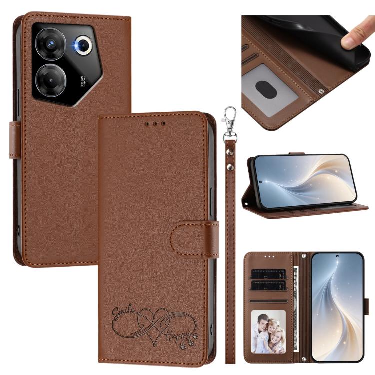 Happy Heart Pattern Magnetic Closure Vegan Leather Phone Case with Wrist Strap, For Tecno Camon 30 / 30 5G, For Tecno Spark 20 Pro+, For Tecno Pova 5 Pro, For Tecno Pova Neo 3, For Tecno Pova 5 4G, For Tecno Camon 20 Premier, For Tecno Camon 20 Pro 5G ...