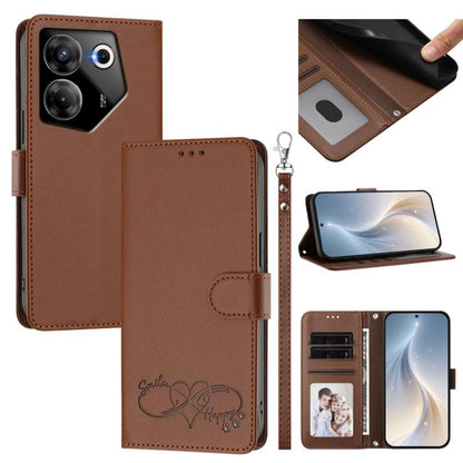Happy Heart Pattern Magnetic Closure Vegan Leather Phone Case with Wrist Strap, For Tecno Camon 30 / 30 5G, For Tecno Spark 20 Pro+, For Tecno Pova 5 Pro, For Tecno Pova Neo 3, For Tecno Pova 5 4G, For Tecno Camon 20 Premier, For Tecno Camon 20 Pro 5G ...