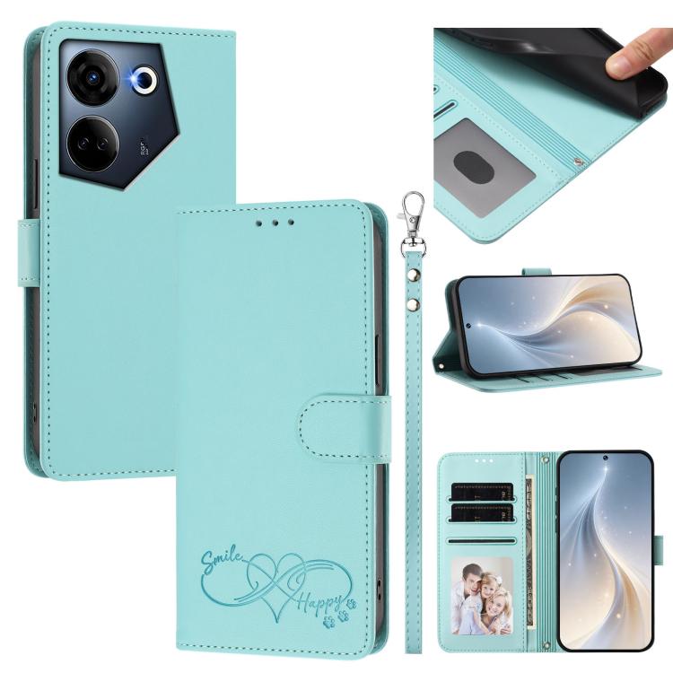 Happy Heart Pattern Magnetic Closure Vegan Leather Phone Case with Wrist Strap, For Tecno Camon 30 / 30 5G, For Tecno Spark 20 Pro+, For Tecno Pova 5 Pro, For Tecno Pova Neo 3, For Tecno Pova 5 4G, For Tecno Camon 20 Premier, For Tecno Camon 20 Pro 5G ...