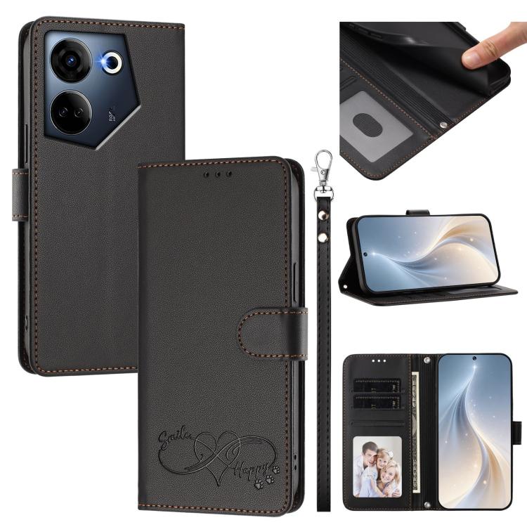 Happy Heart Pattern Magnetic Closure Vegan Leather Phone Case with Wrist Strap, For Tecno Camon 30 / 30 5G, For Tecno Spark 20 Pro+, For Tecno Pova 5 Pro, For Tecno Pova Neo 3, For Tecno Pova 5 4G, For Tecno Camon 20 Premier, For Tecno Camon 20 Pro 5G ...