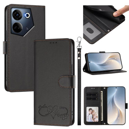 Happy Heart Pattern Magnetic Closure Vegan Leather Phone Case with Wrist Strap, For Tecno Camon 30 / 30 5G, For Tecno Spark 20 Pro+, For Tecno Pova 5 Pro, For Tecno Pova Neo 3, For Tecno Pova 5 4G, For Tecno Camon 20 Premier, For Tecno Camon 20 Pro 5G ...