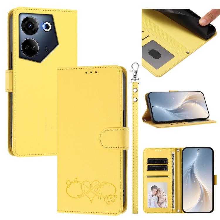 Happy Heart Pattern Magnetic Closure Vegan Leather Phone Case with Wrist Strap, For Tecno Camon 30 / 30 5G, For Tecno Spark 20 Pro+, For Tecno Pova 5 Pro, For Tecno Pova Neo 3, For Tecno Pova 5 4G, For Tecno Camon 20 Premier, For Tecno Camon 20 Pro 5G ...
