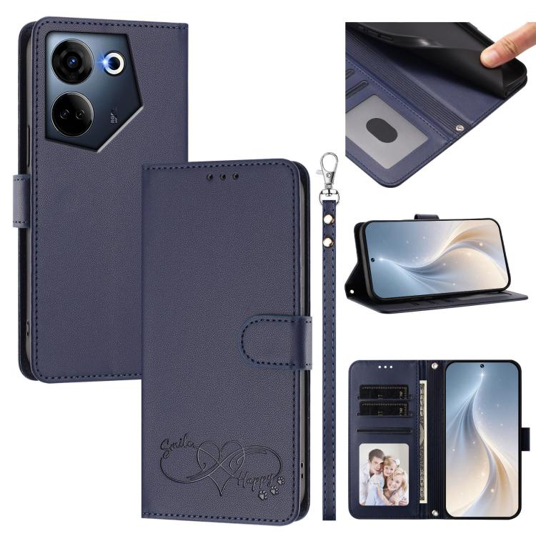 Happy Heart Pattern Magnetic Closure Vegan Leather Phone Case with Wrist Strap, For Tecno Camon 30 / 30 5G, For Tecno Spark 20 Pro+, For Tecno Pova 5 Pro, For Tecno Pova Neo 3, For Tecno Pova 5 4G, For Tecno Camon 20 Premier, For Tecno Camon 20 Pro 5G ...