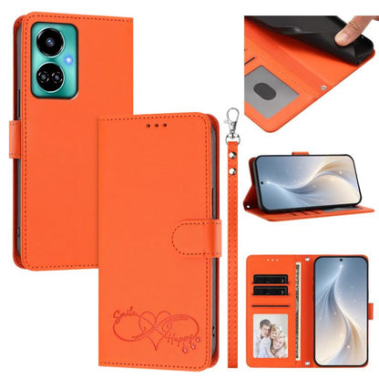 Happy Heart Pattern Magnetic Closure Vegan Leather Phone Case with Wrist Strap, For Tecno Spark 10C/Spark 10, For Tecno Spark 10 Pro/K17 4G, For Tecno Camon 19/19 Pro 5G, For Tecno Pova 4 Pro, For Tecno Pova 4