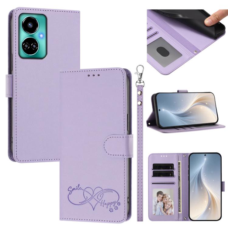Happy Heart Pattern Magnetic Closure Vegan Leather Phone Case with Wrist Strap, For Tecno Spark 10C/Spark 10, For Tecno Spark 10 Pro/K17 4G, For Tecno Camon 19/19 Pro 5G, For Tecno Pova 4 Pro, For Tecno Pova 4