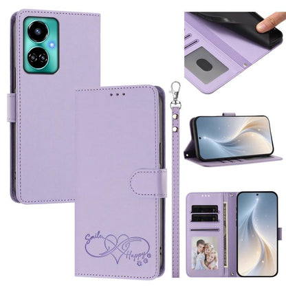Happy Heart Pattern Magnetic Closure Vegan Leather Phone Case with Wrist Strap, For Tecno Spark 10C/Spark 10, For Tecno Spark 10 Pro/K17 4G, For Tecno Camon 19/19 Pro 5G, For Tecno Pova 4 Pro, For Tecno Pova 4