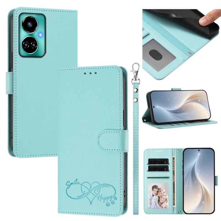 Happy Heart Pattern Magnetic Closure Vegan Leather Phone Case with Wrist Strap, For Tecno Spark 10C/Spark 10, For Tecno Spark 10 Pro/K17 4G, For Tecno Camon 19/19 Pro 5G, For Tecno Pova 4 Pro, For Tecno Pova 4