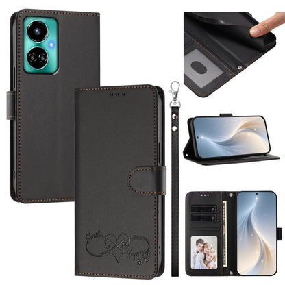 Happy Heart Pattern Magnetic Closure Vegan Leather Phone Case with Wrist Strap, For Tecno Spark 10C/Spark 10, For Tecno Spark 10 Pro/K17 4G, For Tecno Camon 19/19 Pro 5G, For Tecno Pova 4 Pro, For Tecno Pova 4